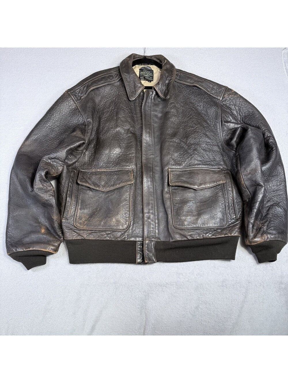 Vintage 80s Avirex A-2 Stars Stripes Forever Leather Flight Jacket XL USAF